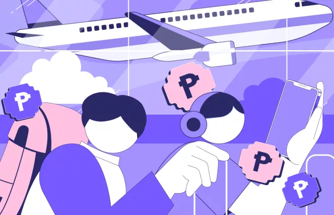 Person taking out an OFW loan online while in an airport