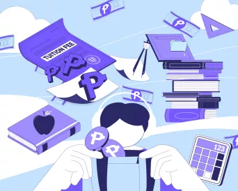 student opens his backpack to reveal symbols that represent the cost of higher education in the Philippines