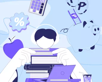 student holding a stack of books and a piggybank to represent student loans in the Philippines