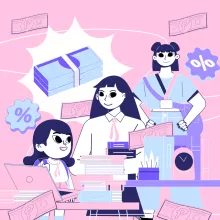 3 students surrounded by money elements to represent tuition fees in the Philippines]