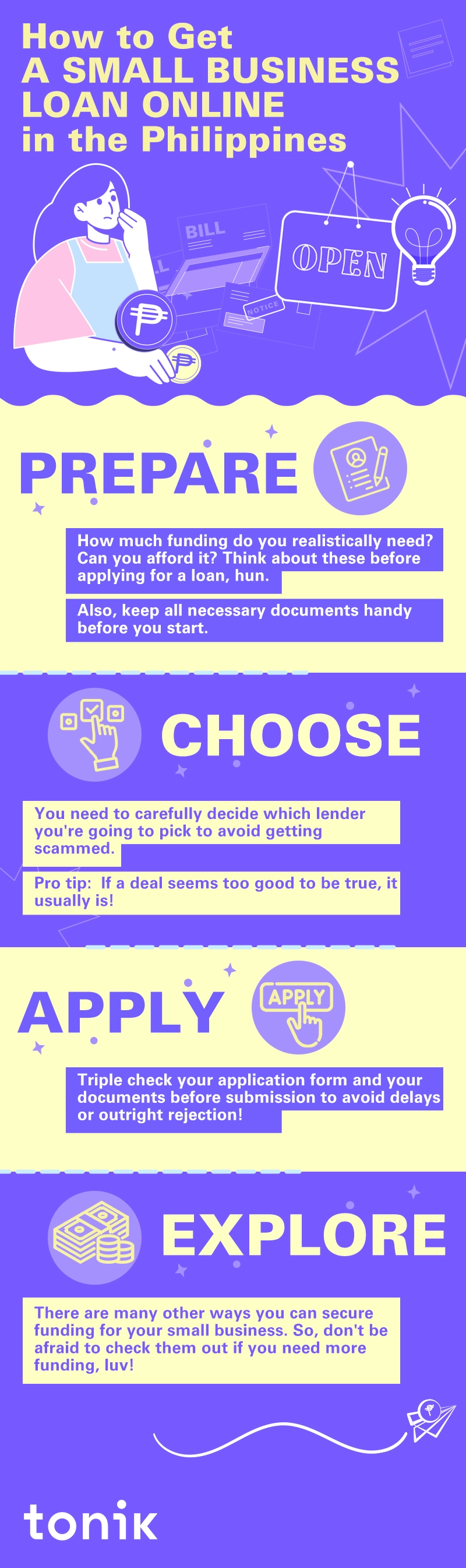 Infographic that explains how Filipino entrepreneurs can get a small business loan online